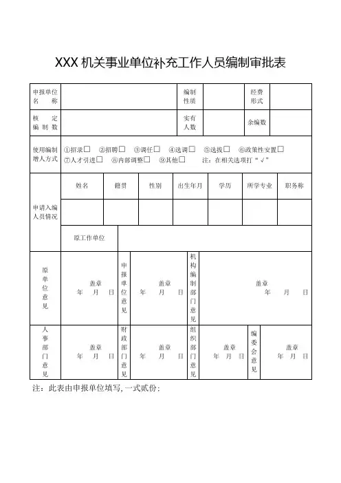 机关事业单位人员编制审批表