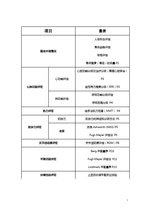 康复治疗评定量表