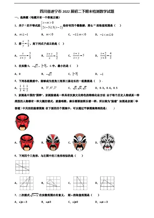 四川省遂宁市2022届初二下期末检测数学试题含解析