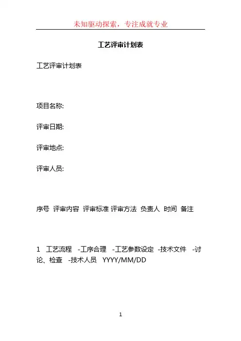 工艺评审计划表