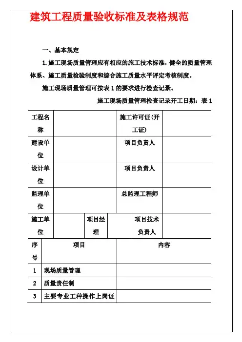 万科地产集团  工程管理  _建筑工程质量验收标准及表格规范V1.0