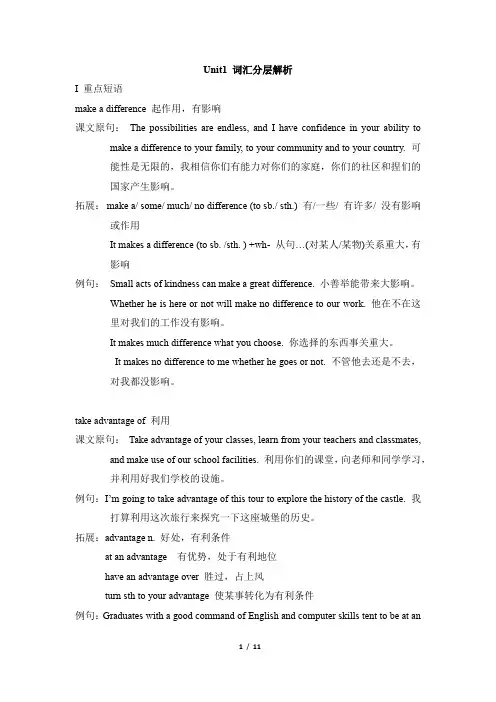 译林版高一英语必修第一册(2019版)_Unit1_词汇分层解析