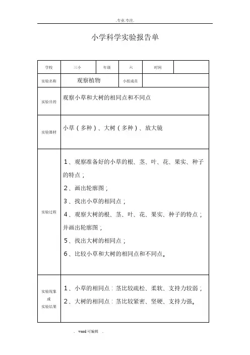 小学科学实验报告单(3_6年级)