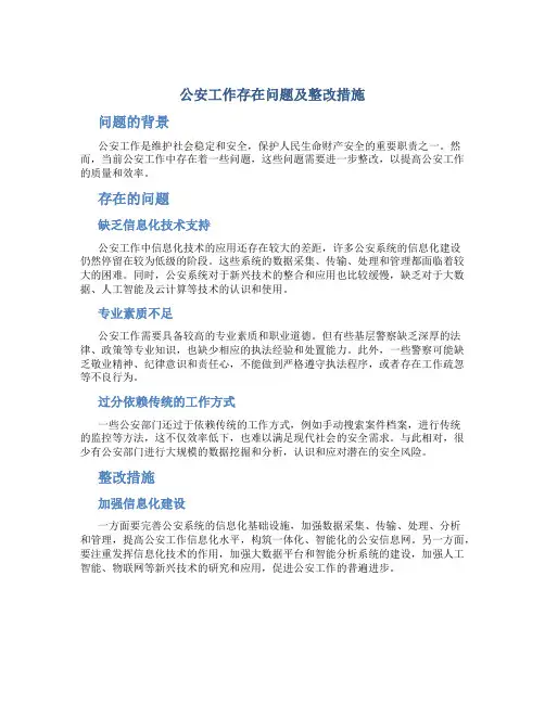 公安工作存在问题及整改措施