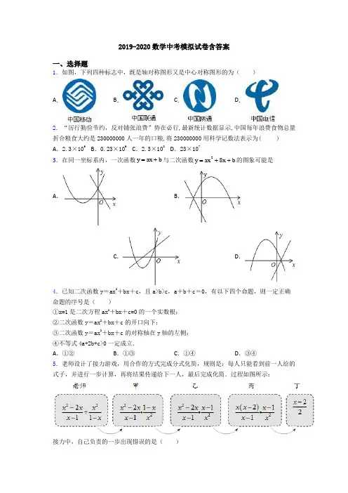2019-2020数学中考模拟试卷含答案