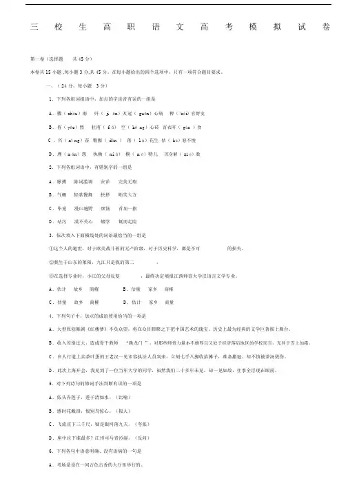 三校生高职语文高中高考模拟试卷习题.doc