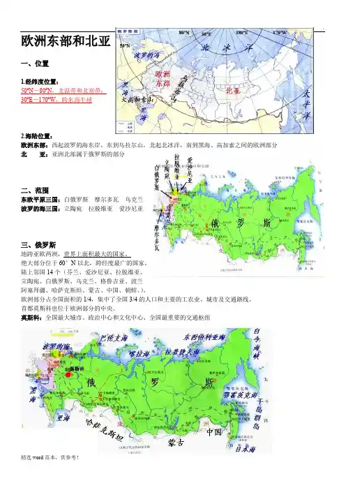 欧洲东部和北亚 区域地理知识总结精华