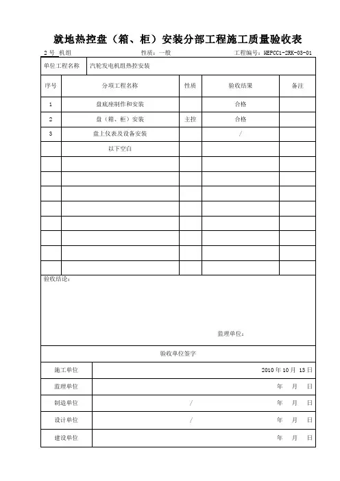 (301完)就地热控盘(箱、柜)安装分部工程施工质量验收表