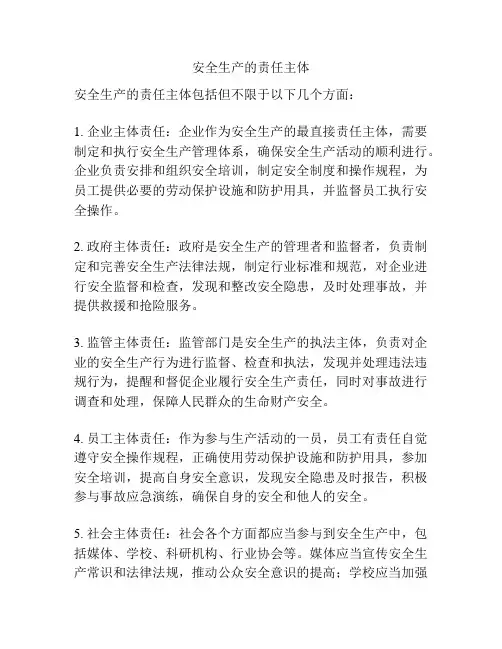 安全生产的责任主体