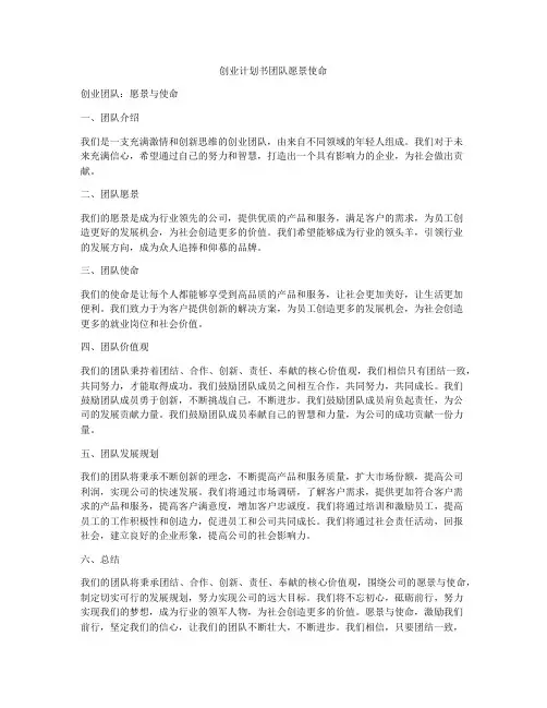 创业计划书团队愿景使命