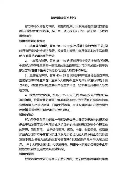 智障等级怎么划分
