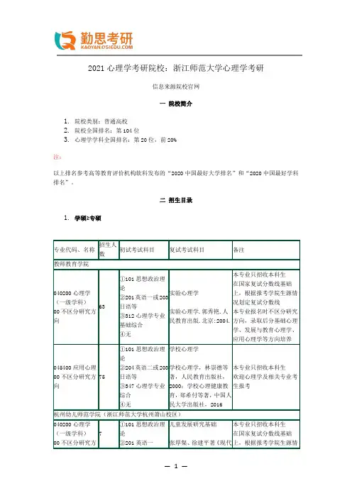 2021心理学考研院校：浙江师范大学心理学考研