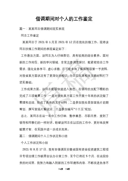 借调期间对个人的工作鉴定(Word最新版)