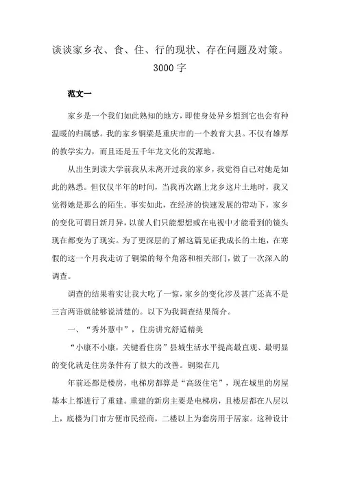 谈谈家乡衣、食、住、行的现状、存在问题及对策。3000字