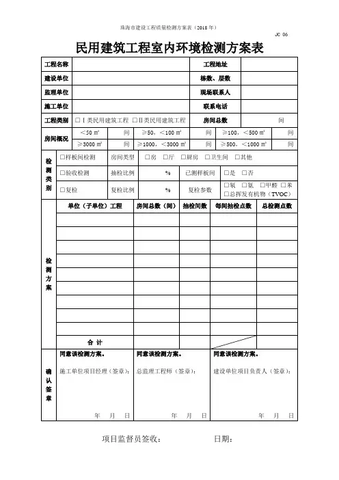 民用建筑工程室内环境检测方案表