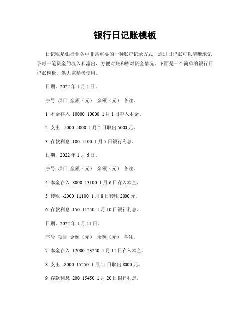银行日记账模板