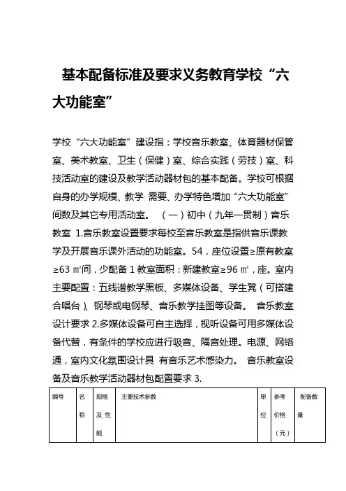 六大功能室基本配备标准及要求