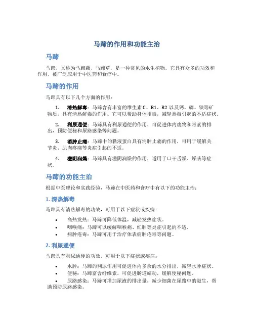 马蹄的作用和功能主治是什么