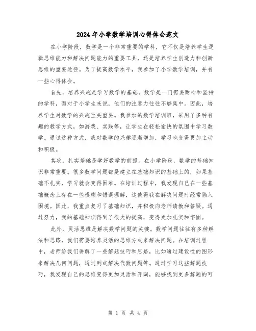 2024年小学数学培训心得体会范文(2篇)