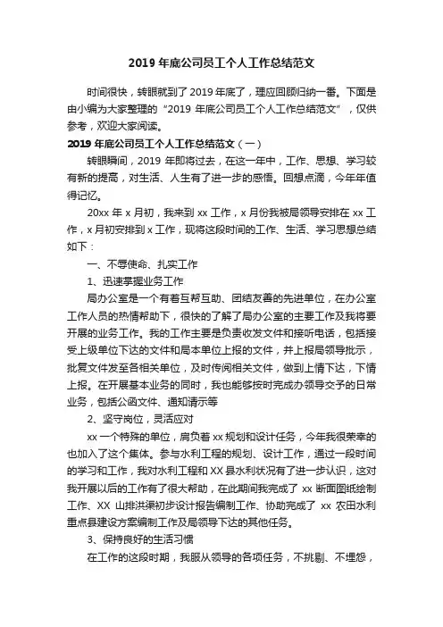 2019年底公司员工个人工作总结范文