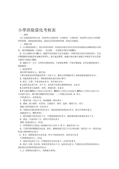 小学班级量化考核表