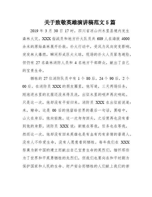 关于致敬英雄演讲稿范文5篇