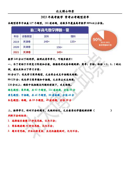 2023高考数学常考必考题型清单-天津-正文