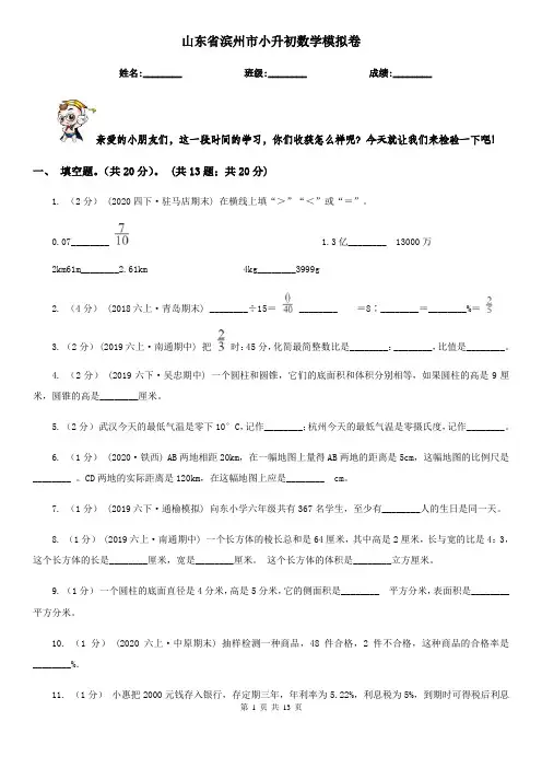 山东省滨州市小升初数学模拟卷