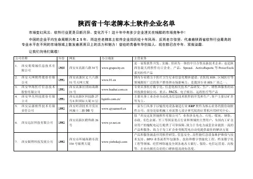 陕西省十年老牌本土软件企业名单