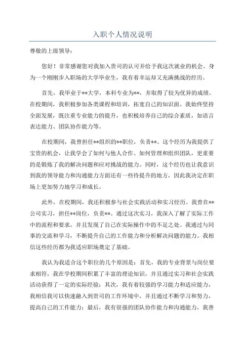 入职个人情况说明