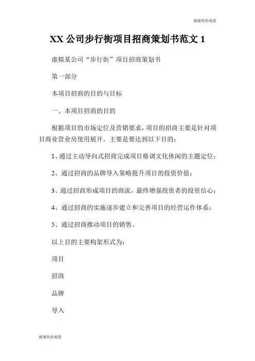 XX公司步行街项目招商策划书范文.doc