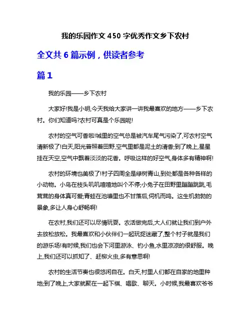 我的乐园作文450字优秀作文乡下农村