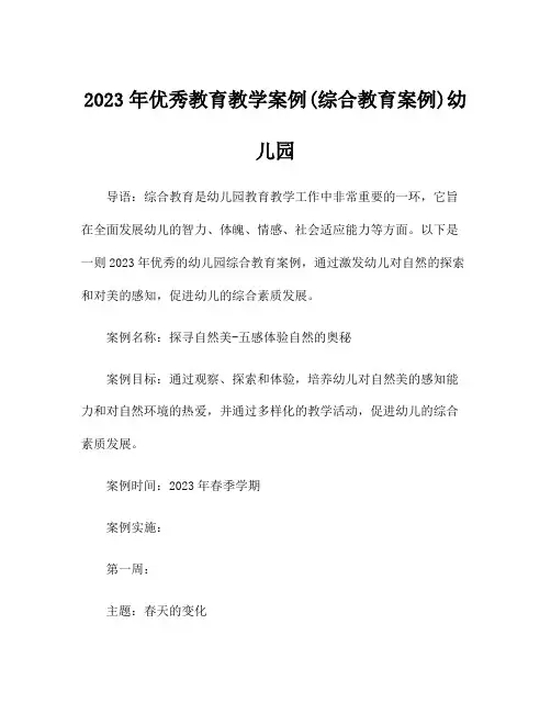 2023年优秀教育教学案例(综合教育案例)幼儿园