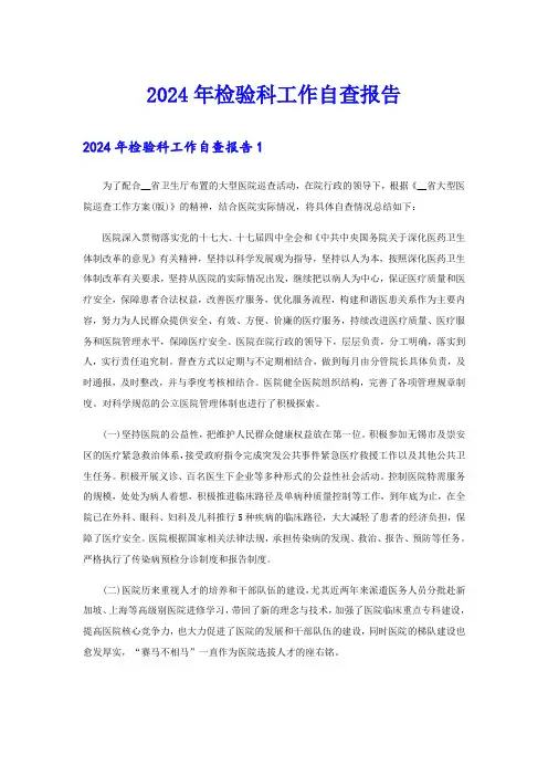 2024年检验科工作自查报告