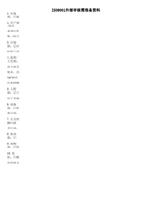ISO9001外部审核需准备资料