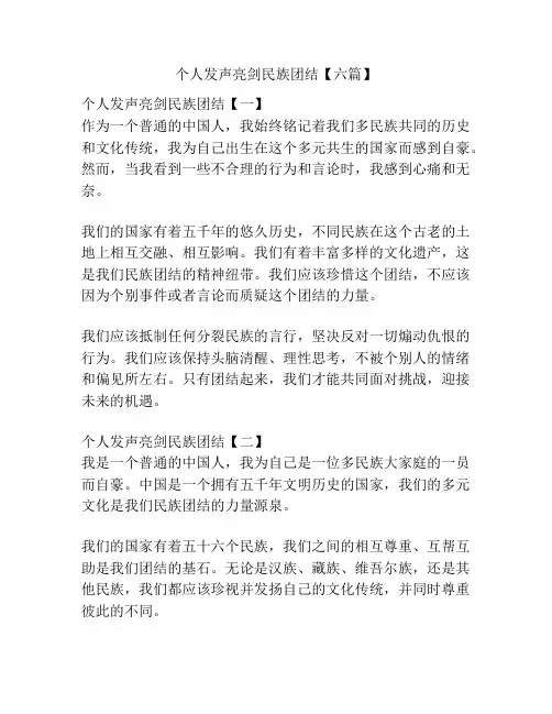 个人发声亮剑民族团结【六篇】