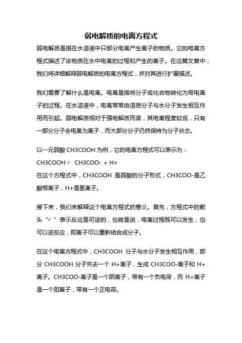 弱电解质的电离方程式