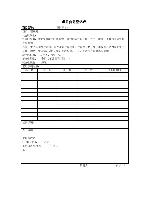 项目信息登记表(模板)