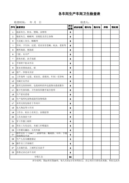 卫生检查表