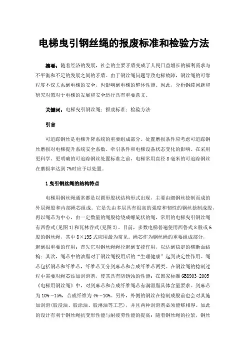 电梯曳引钢丝绳的报废标准和检验方法