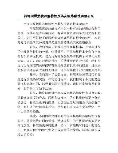 污泥混煤燃烧热解特性及其灰渣熔融性实验研究
