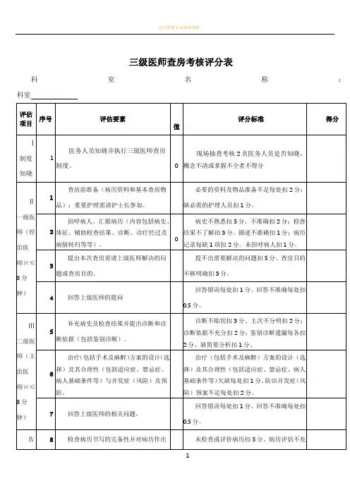 三级医师查房考核评分表