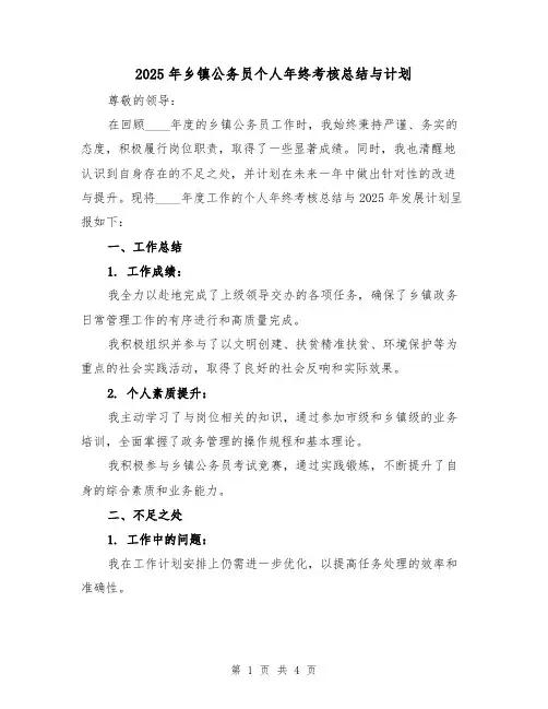 2025年乡镇公务员个人年终考核总结与计划(二篇)