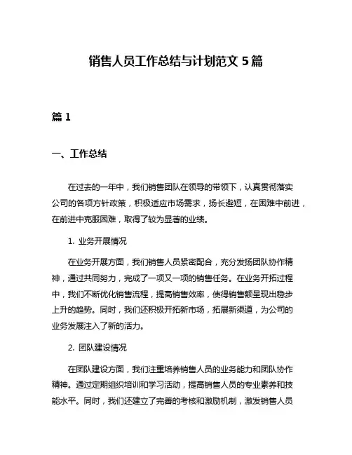 销售人员工作总结与计划范文5篇
