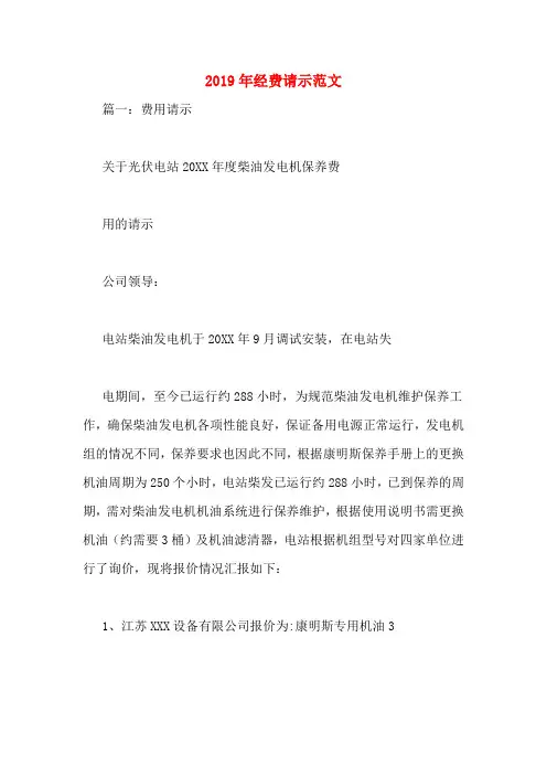 2019年经费请示范文