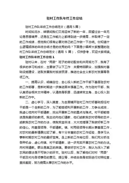 驻村工作队年终工作总结范文（通用5篇）