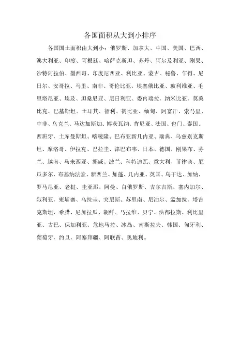 各国面积从大到小排序