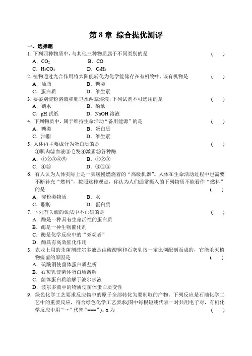 沪教版化学九年级下册第8章 综合提优测评