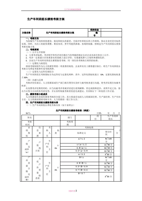 生产车间班组长绩效考核方案