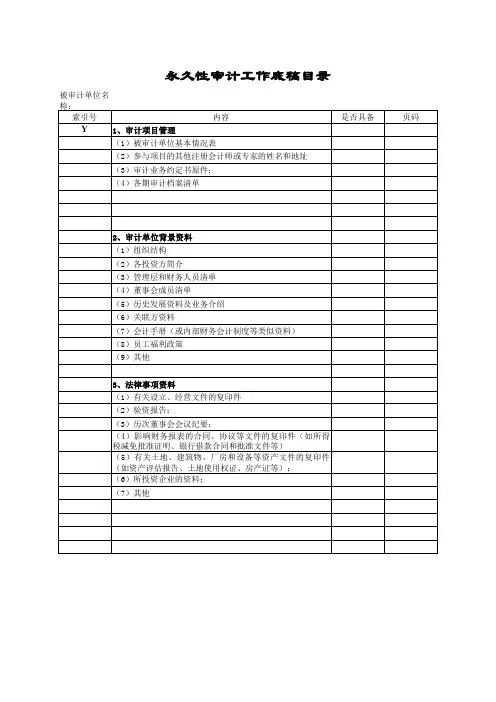 审计工作底稿目录